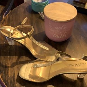 GOLD MIDNIGHT VELVET SHOES GLASS HEEL